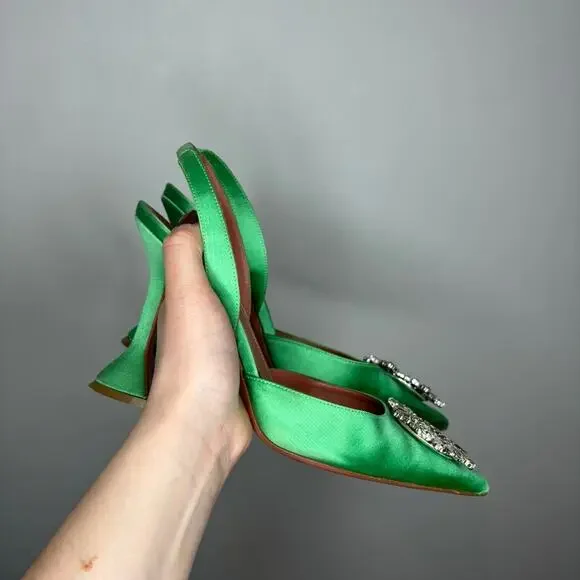 Amina Muaddi Green Begum Sling Heels - Picture 4 of 11